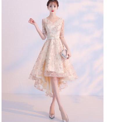 Lovely Lace High Low Homecoming Dress,champagne..