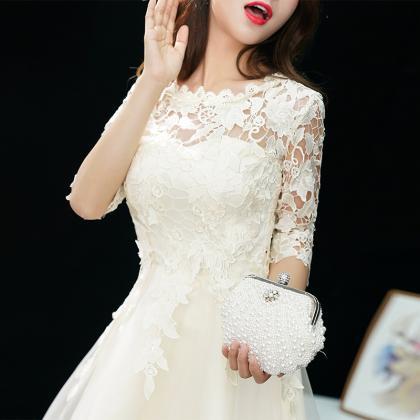 Light Champagne High Low Lace Round Neckline Party..