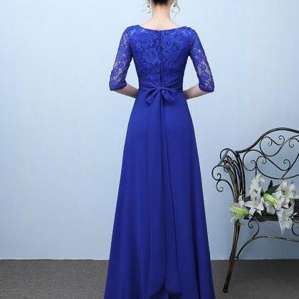 Blue Lace And Chiffon Short Sleeves With Beading..