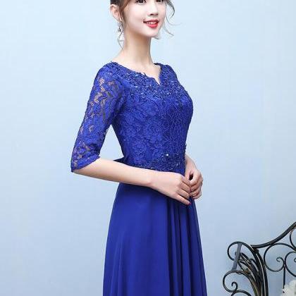 Blue Lace And Chiffon Short Sleeves With Beading..