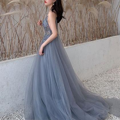 Sexy Beaded Tulle Long Evening Dress With Leg..