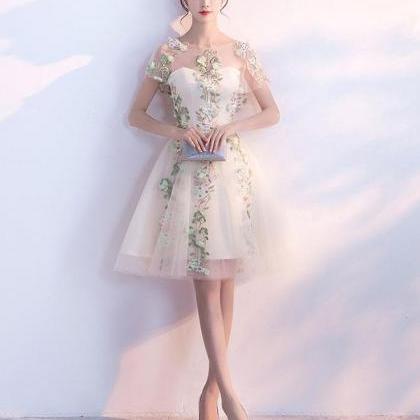 Lovely Tulle Light Champagne Tulle Party Dress..