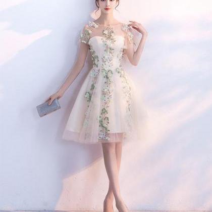 Lovely Tulle Light Champagne Tulle Party Dress..