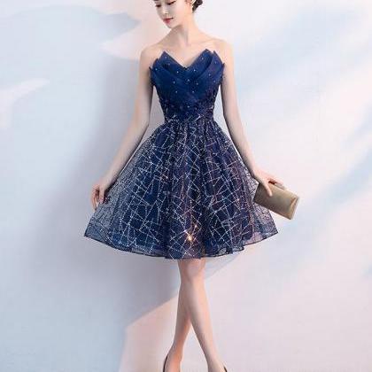 Navy Blue Knee Length Party Dress Homecoming..