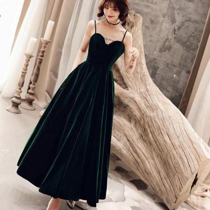 Dark Green Velvet Straps Wedding Party Dress..