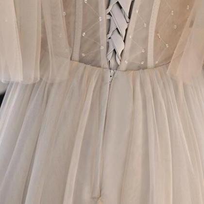 Off Shoulder Cute Beaded Short Tulle Homecoming..