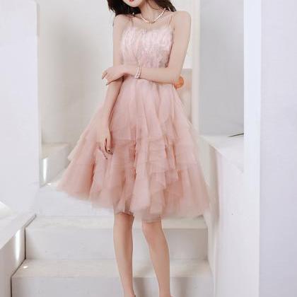 Pink Tulle Cute Short Party Dress Homecoming..
