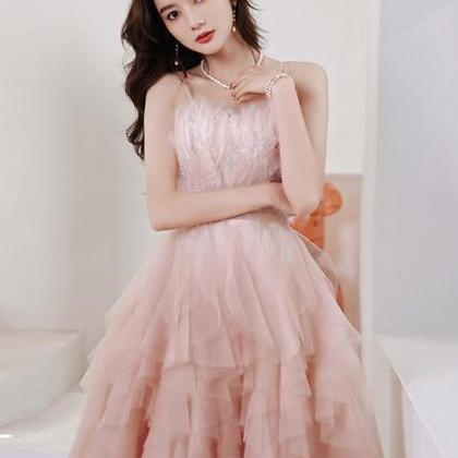 Pink Tulle Cute Short Party Dress Homecoming..