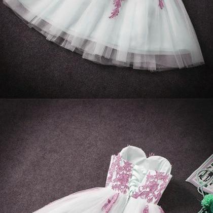 Cute Short Tulle Party Dress With Lace Applique,..