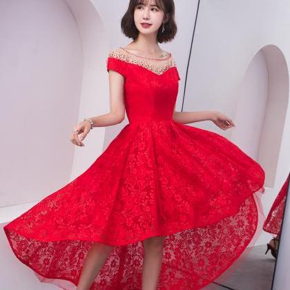 Chic Lace Red Round Neckline High Low Party..