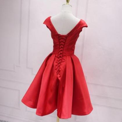 Red Satin Off Shoulder Short Style Homecoming..