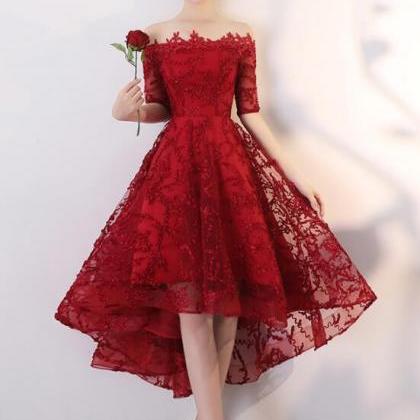 Cute Wine Red High Low Prom Dress Homecoming..