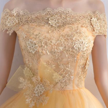 Beautiful Light Yellow Tulle Off Shoulder With..