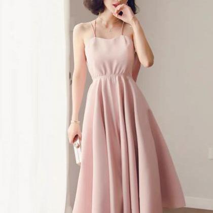 Pink Satin Short Backless Party Dress, Pink Formal..