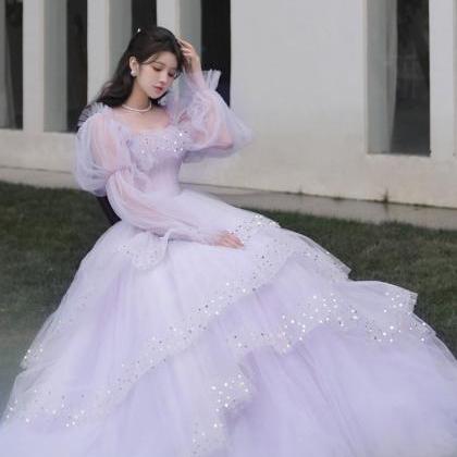 Light Purple Tulle Layers Ball Gown Princess..