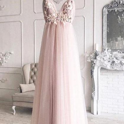 Pink Sweetheart Neck Pink Floral Tulle Prom..