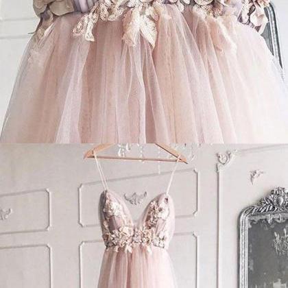 Pink Sweetheart Neck Pink Floral Tulle Prom..