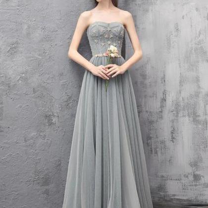 Grey Sweetheart Beaded Tulle Long Style Prom Dress..