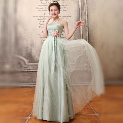 Light Mint Green Tulle Simple A-line Bridesmaid..