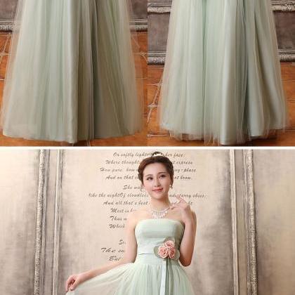 Light Mint Green Tulle Simple A-line Bridesmaid..