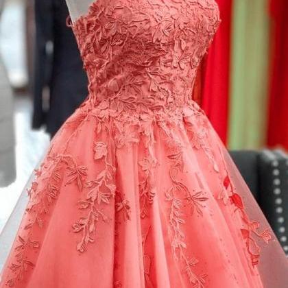 Lovely Watermelon Tulle With Lace Straps Short..