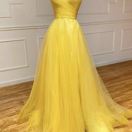 Yellow Tulle Long Formal Evening Dresses, Open..