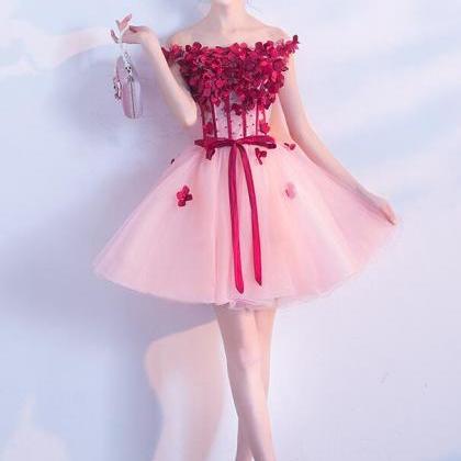 Lovely Pink Flowers Off Shoulder Tulle With Party..
