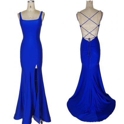 Royal Blue Spandex Sexy Party Dress With Slit,..