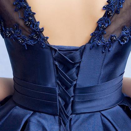 Lovely Satin Blue Homecoming Dress With Lace..