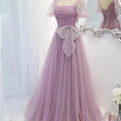 Charming Light Purple Princess Short Sleeves Long..