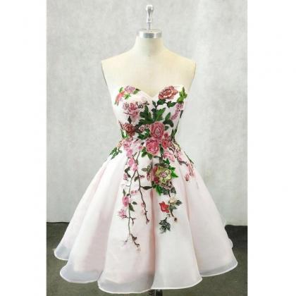 Cute Pink Organza Sweetheart Short Party Dress..