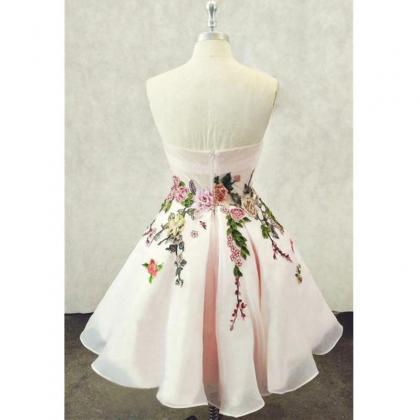 Cute Pink Organza Sweetheart Short Party Dress..