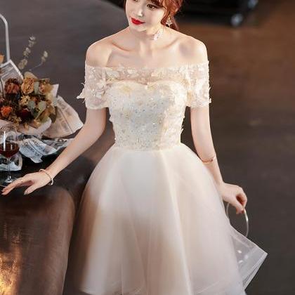Champagne Tulle Short Sleeves High Low Homecoming..