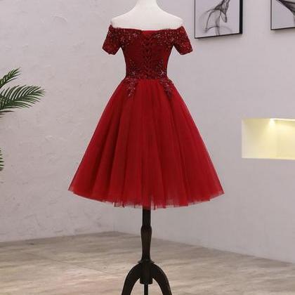 Beautiful Dark Red Off Shoulder Short Tulle With..