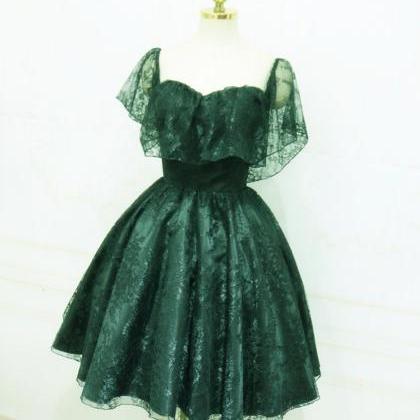 Lovely Green Off Shoulder Lace Knee Length Party..