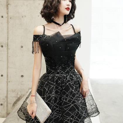 Black Short Chic Tulle Homecoming Dress Party..