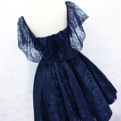Lovely Blue Lace Short Prom Dress Homecoming..