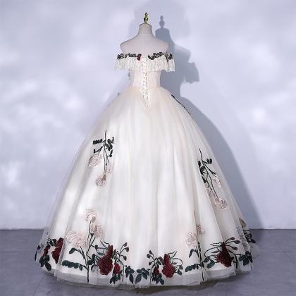 Beautiful Ivory Ball Gown Tulle Sweetheart Flower..