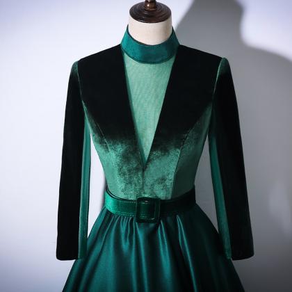 Green Velvet And Satin A-line Formal Dresses..