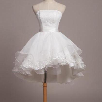 White Lace And Organza Short Graduation Dress Prom..