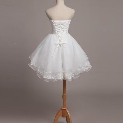 White Lace And Organza Short Graduation Dress Prom..