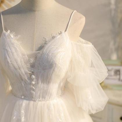 Cute White Short Tulle Off Shoulder Prom Dress..