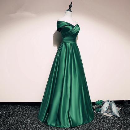 A-line Simple Green Satin Prom Dress Evening..