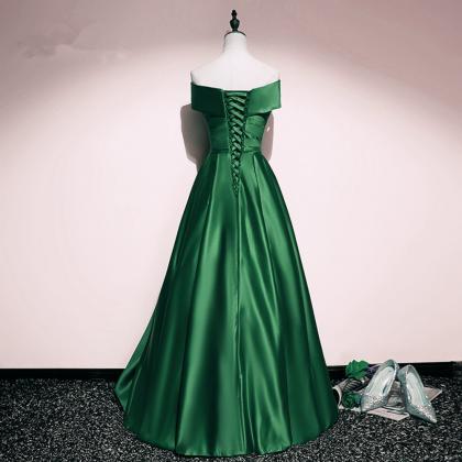 A-line Simple Green Satin Prom Dress Evening..