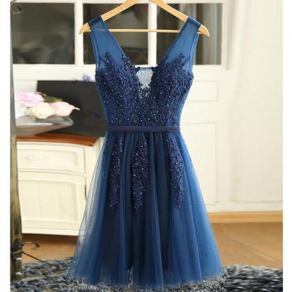 Lovely Blue Lace V-neckline Tulle Party Dress,..