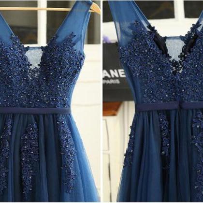 Lovely Blue Lace V-neckline Tulle Party Dress,..