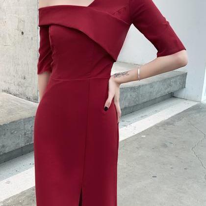 Wine Red Off Shoulder Long Party Dress Evening..