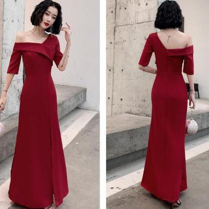 Wine Red Off Shoulder Long Party Dress Evening..