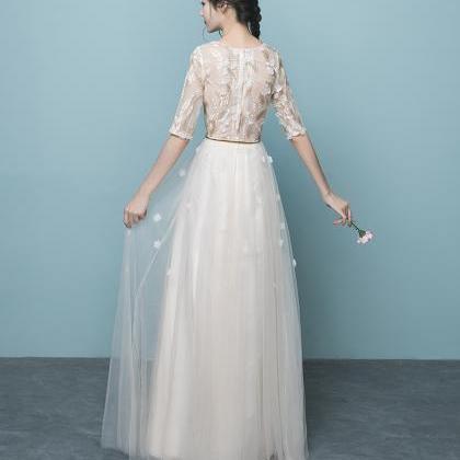 Elegant Short Sleeves Lace And Tulle Long Party..