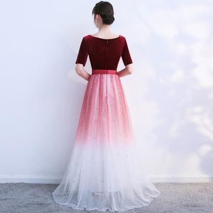 Red Gradient Tulle With Velvet Top Short Sleeves..